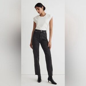 Perfect vintage straight jean in a washed black denim
